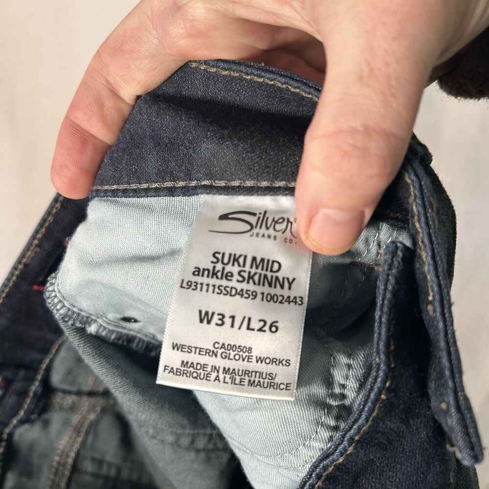 Silver Jeans Women's 31x26 Dark Wash Blue Denim Super Stretch Cotton Blend Mid R - Picture 10 of 11